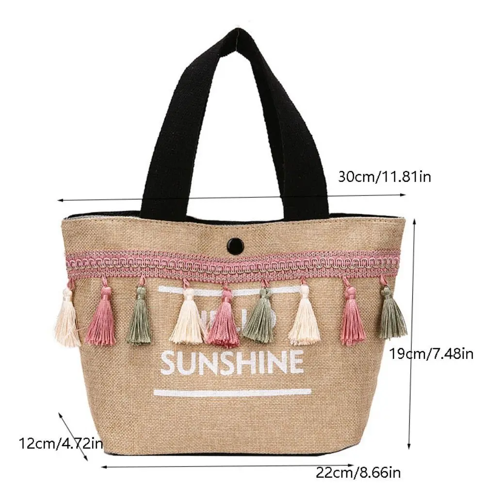 Элегантная ручная холщовая сумка-тоут большой емкости с кисточками и буквами