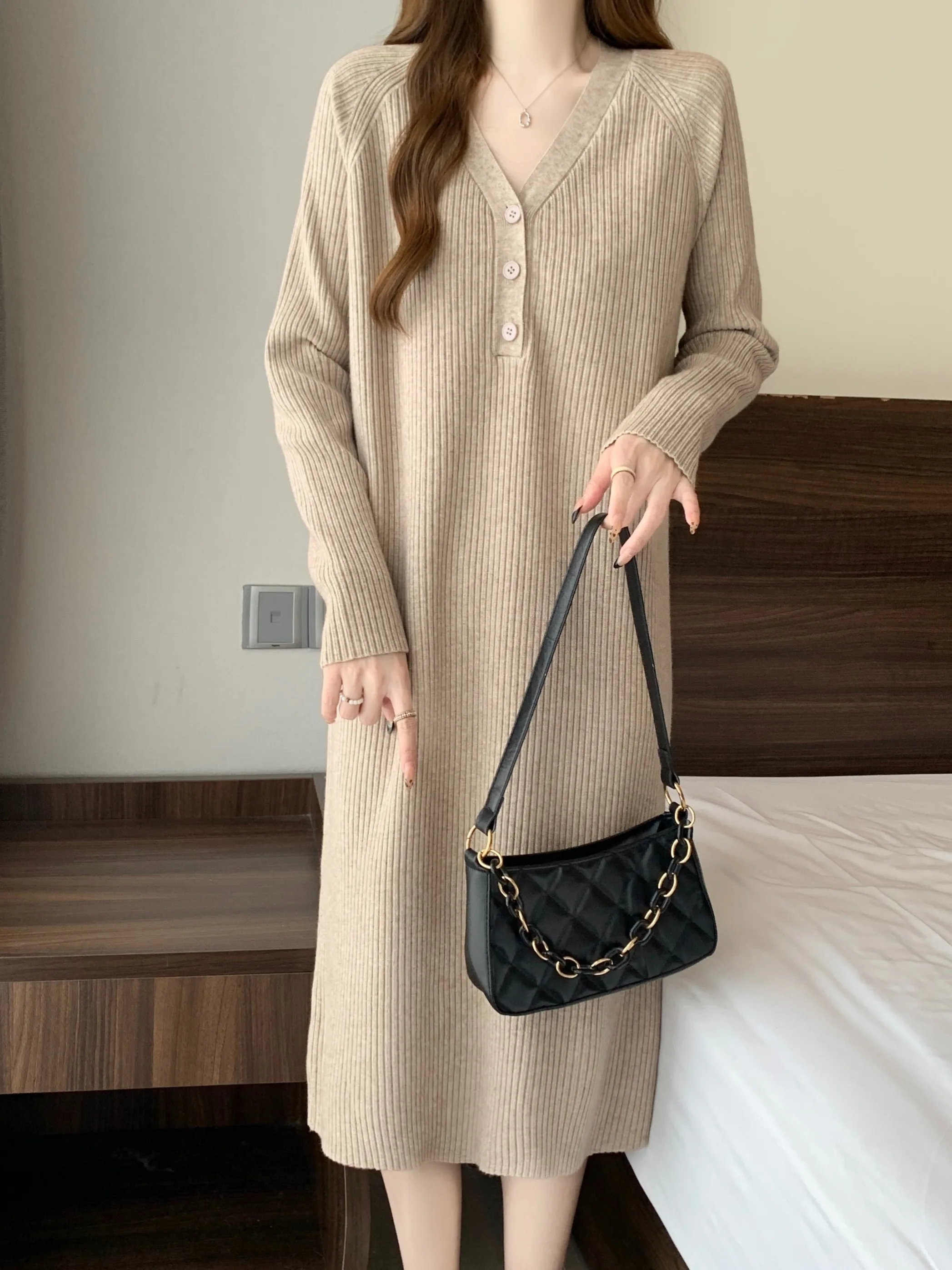 Осенне-зимняя высококачественная трикотажная юбка с длинными рукавами и