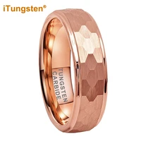 itungsten 6mm 8mm rose gold hammered tungsten ring men women wedding engagement band trendy jewelry stepped edges comfort fit