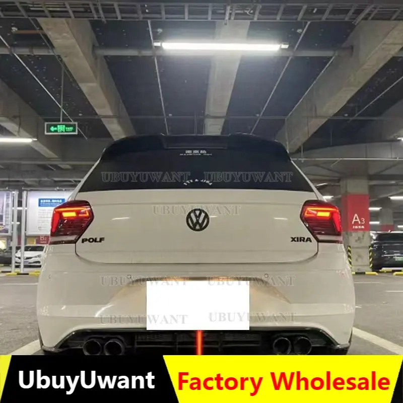 

For Volkswagen 2019 2020 2021 VW Polo Car Rear Trunk Roof Spoiler Window Wing Lip Splitter Trim ABS Gloss Black