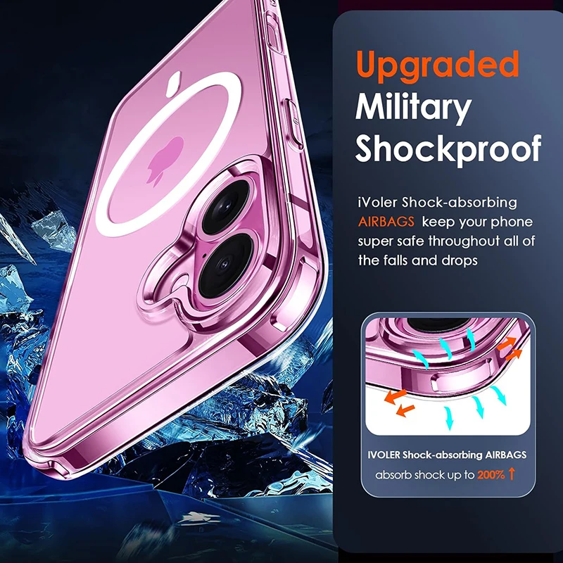 Фото Магнитный чехол для iPhone 16, 15, 14, 13, 12, 11 Pro Max Plus Mini для Magsafa, беспроводная зарядка, гибридный жесткий чехол для ПК, силиконовый чехол 1 №5