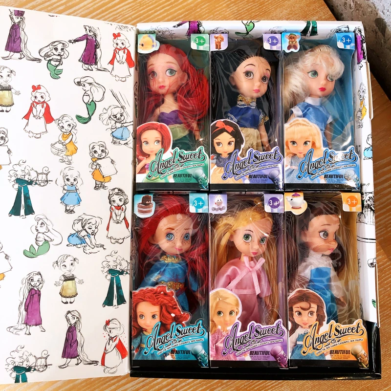 

Мини-кукла принцесса Disney, экшн-фигурка, модель Aisha, Анна, Белоснежка, декоративная модель, наряд, портативная Подарочная коробка, подарок для ...