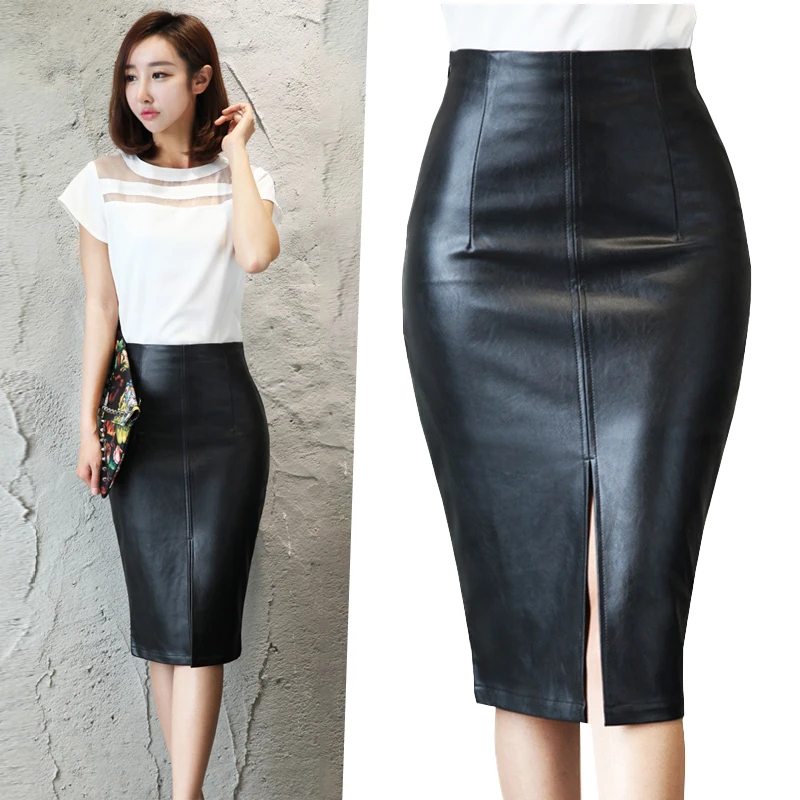 

Женская юбка-карандаш средней длины из искусственной кожи, с высокой талией