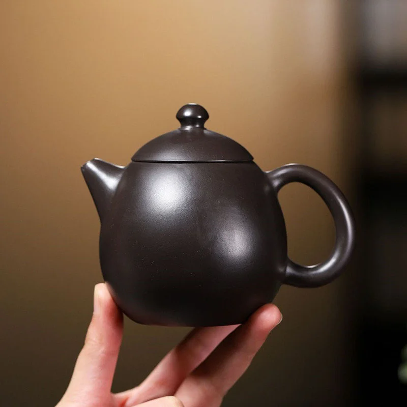 

Китайский исинский чайник с маленькой емкостью 90 мл, Фиолетовый Глиняный Чайник ручной работы, чайник с драконом и яйцом, чайник из необработанной руды, чайный сервиз Zisha