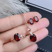 boutique jewelry 925 sterling silver inlaid natural garnet ring earring necklace set support test bracelets for women