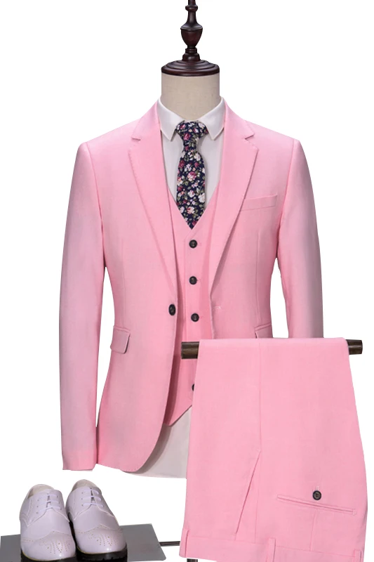 

New Arrival Fashion 3 Pieces Men Suit (Jacket+Pants+Vest) Pink 2022 Skinny Wedding Tuxedos for Men costume homme mariage