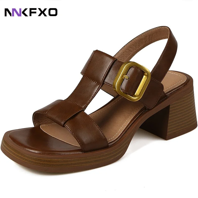 

Женские босоножки, Новое поступление 2023, кожаные туфли-лодочки для офиса, повседневная обувь на платформе и толстом каблуке, женские летние сандалии vc5495