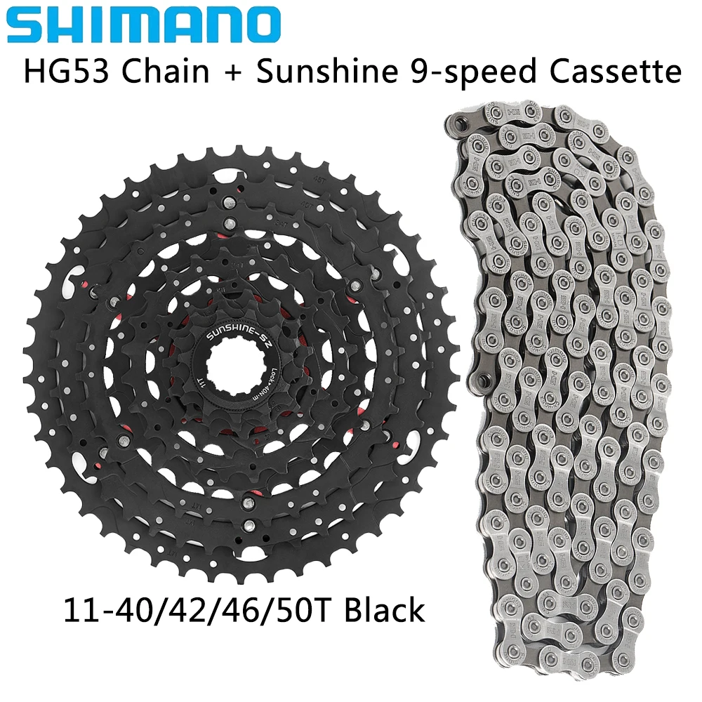 SHIMANO CN-HG53 9-скоростная 116L велосипедная цепь Sunshine 11-40/42/46/50T черная кассетная