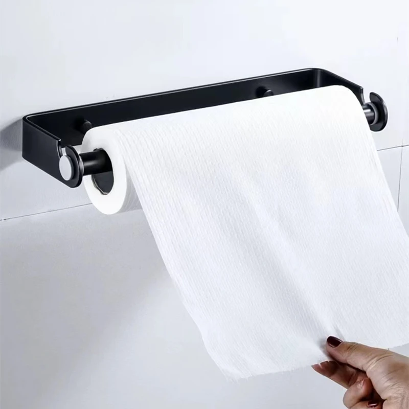 

Hot Selling Multi-function Household hanging Towel Holder Black/Silver Kitchen Paper Towel Storage Rack For Plastic Wrap Holder