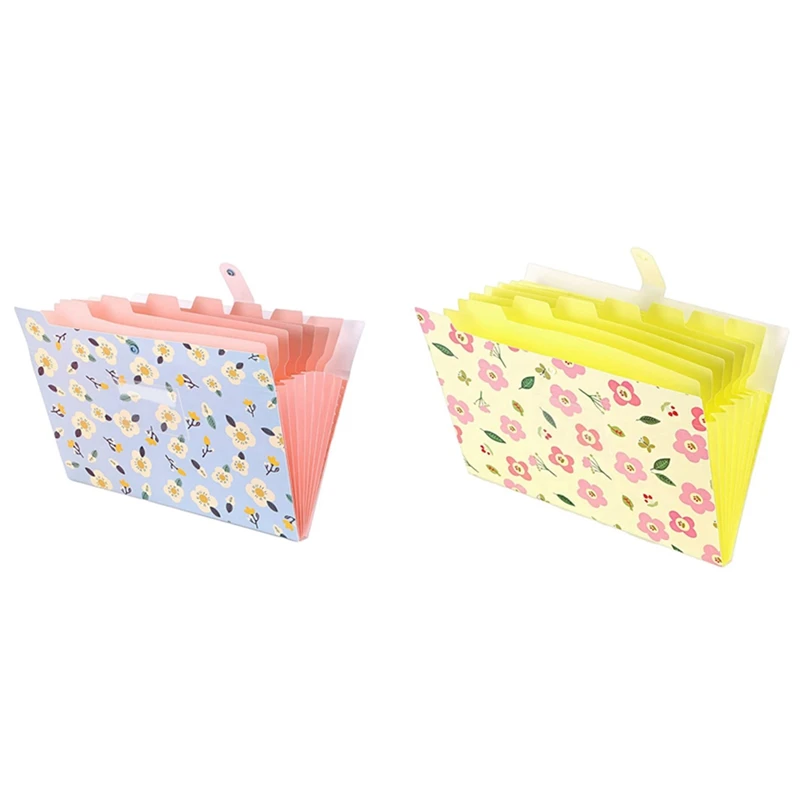 

2X Expanding File Folder Floral A4 And Letter Size Archival File Holder Organizer 8 Pockets (Yellow&Blue)