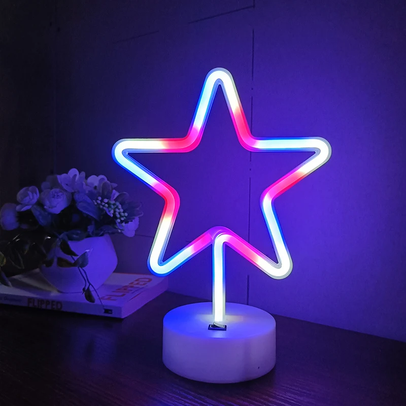 Светодиодные неоновые лампы с подставкой ночник на батарейках декоративная