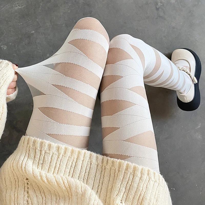 

JK Lolita Sexy Pantyhose Black Stockings Harajuku Stripes Transparent Stockings Tights Woman Temptation Knee Thigh High Socks