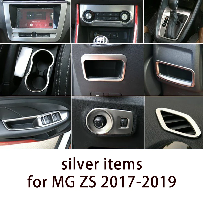 

Silver Items for MG ZS 2017-2019 Window Switch Panel Gearshift Panel Sound Horn Air Conditioner Outlet Decorative Frame