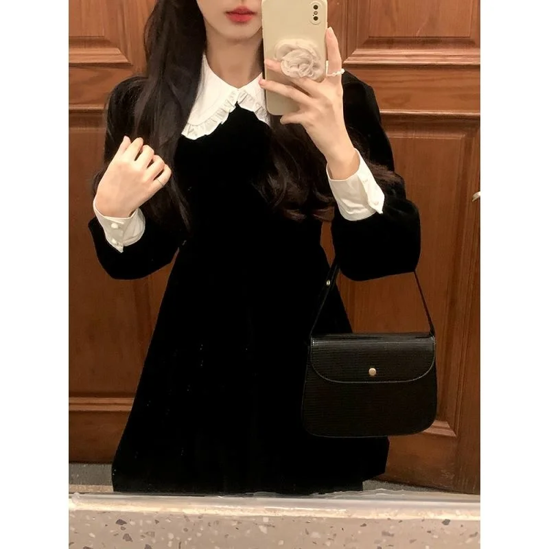 

Spring Vintage Elegant Dress Women Patchwork Y2k Retro Party Mini Dress Female Casual Korean Fashion Long Sleeve Slim Dress 2023