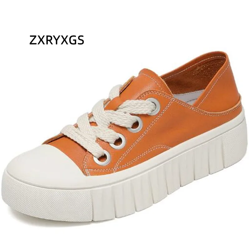 

ZXRYXGS High Quality Full Genuine Leather Sneakers Trend Shoes 2022 Thick Sole Increase Shoes Women Sneaker Comfort Casual Shoes