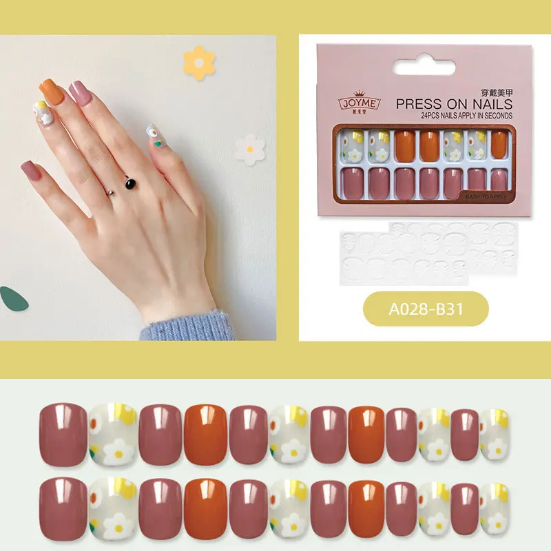 

Free Shipping 24 PCS Small and Fresh Style Convenient To Wear Semi Permanent Nails Art Pressure Head Nails Giving Tool for Girls