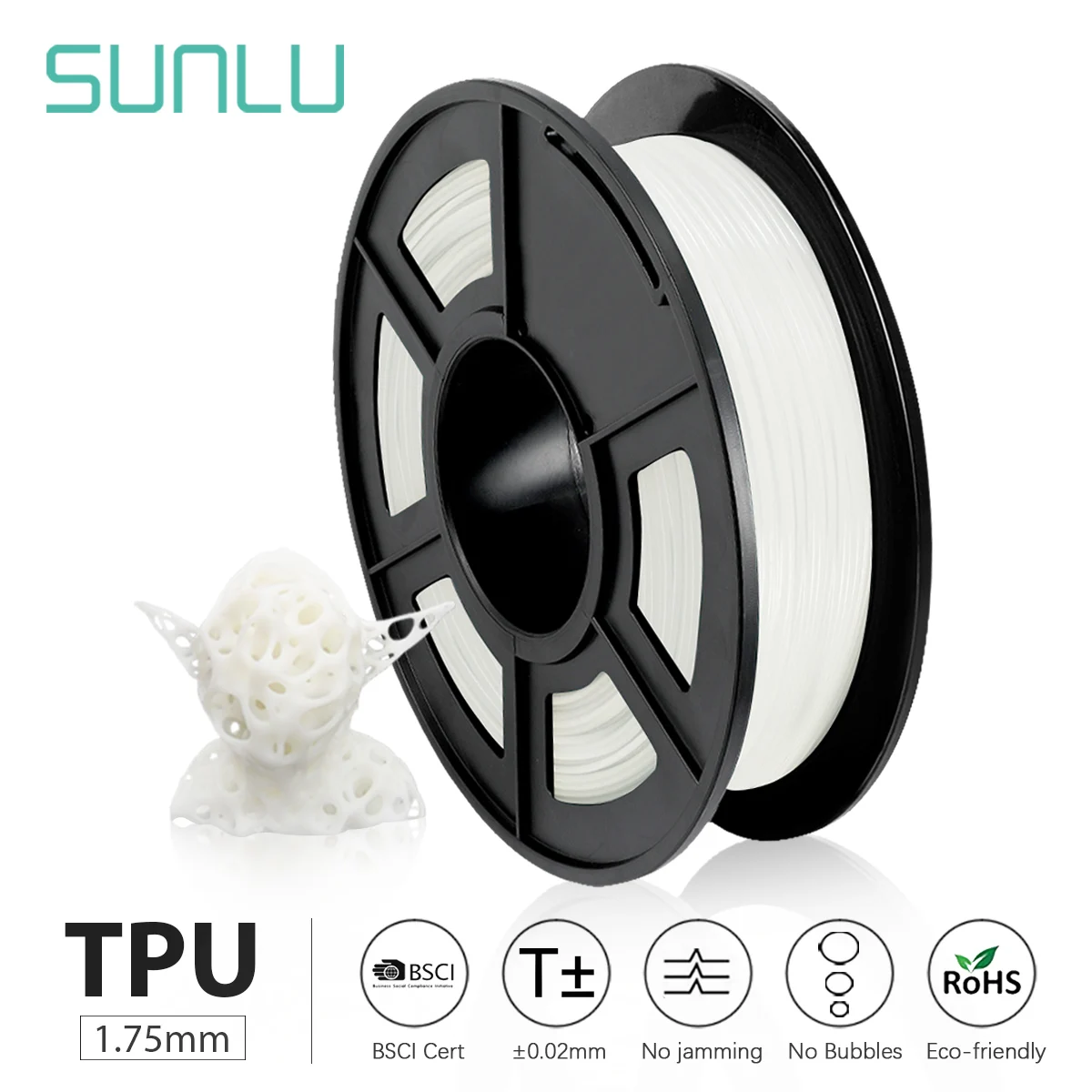 SUNLU TPU 3D Printer Filament Flexible Filament 1.75 mm 0.5kg /Roll 95A Shore Hardness Good For Printing Child Shoes And Toys