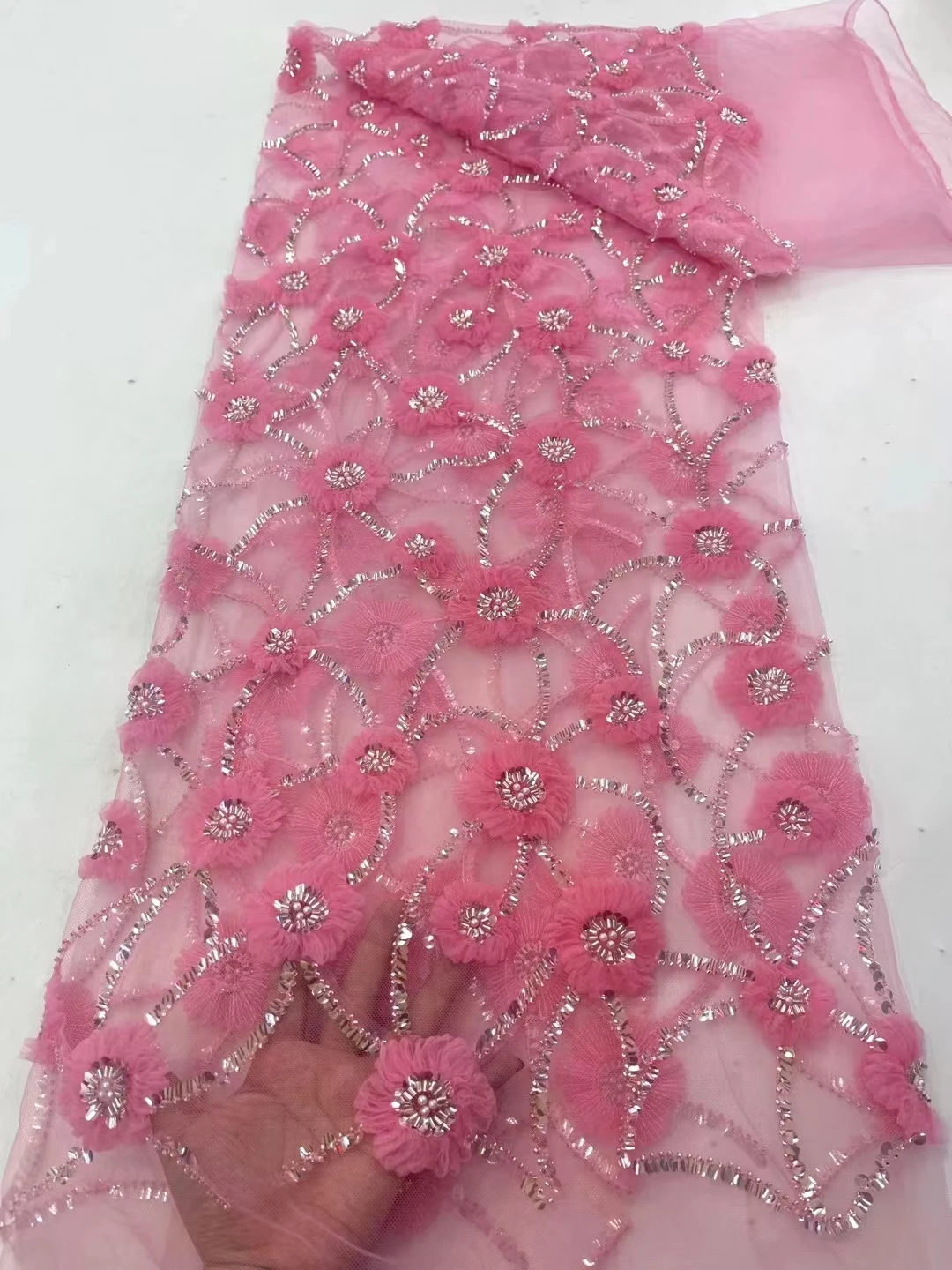 

Роскошные нигерийские бусины ручной работы кружевная ткань 2023 Высококачественная вышивка блестками африканская французская кружевная ткань для платья XC