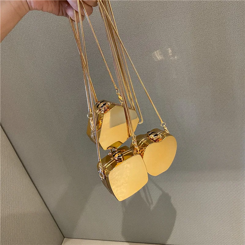 

Youth Girls Bright Gold Tiny Square Keys Clutch Women Mini Crossbody Bag Acrylic Lady Triangle Luxury Designer Shoulder Bag