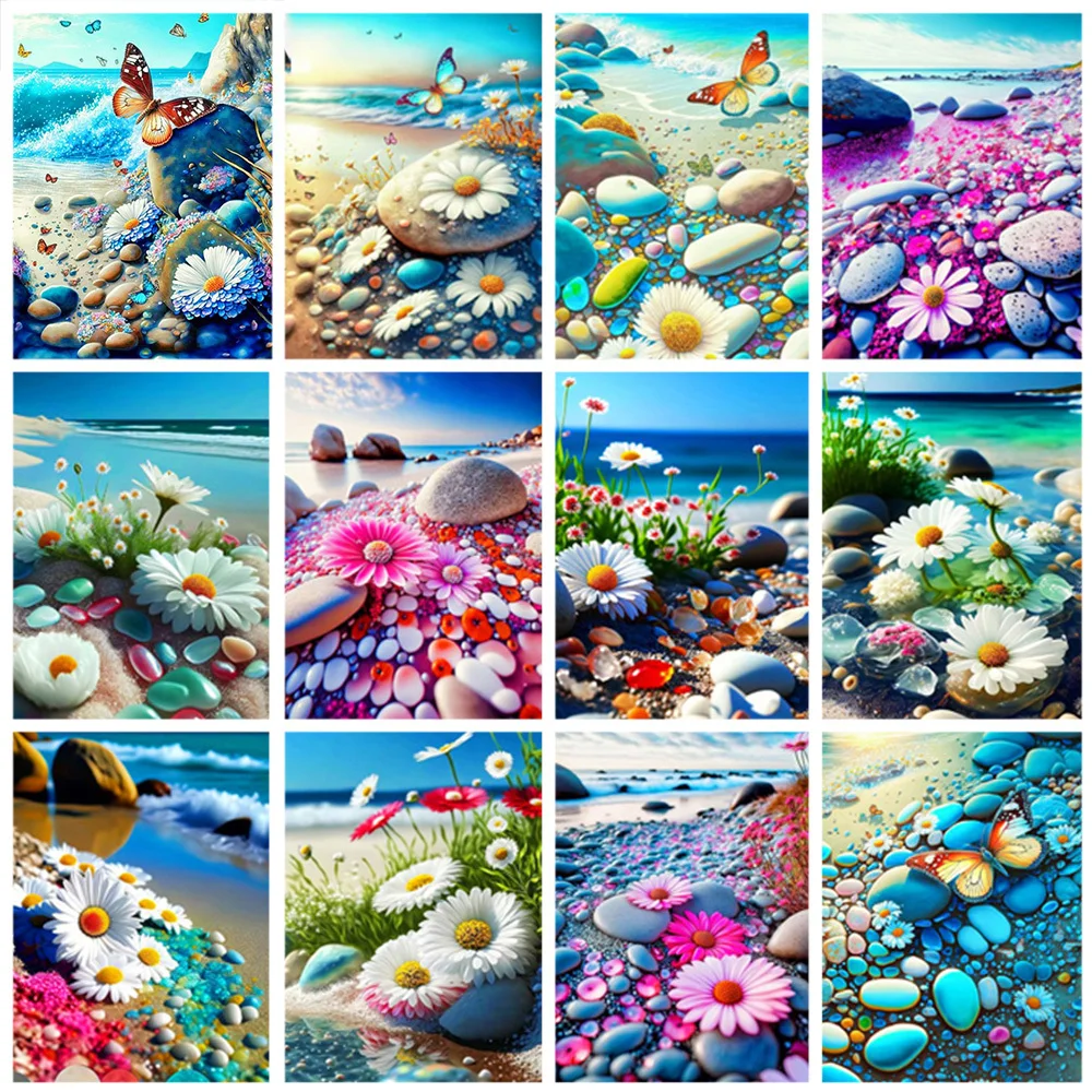 

Miaodu Full Diamond Embroidery DIY 5D Diamond Painting Cross Stitch Scenic Chrysanthemum Beach Full Drill Home Room Decor