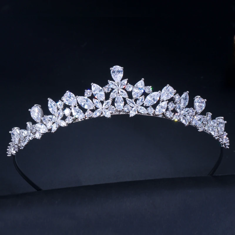 

High Quality Cubic Zirconia Romantic Bridal Flower Tiara Crown Wedding Bridesmaid Hair Accessories Jewelry