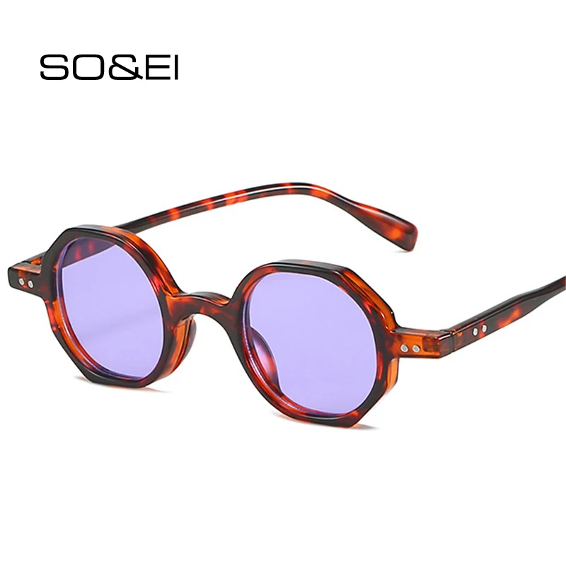 

SO&EI Vintage Polygon Round Women Sunglasses Fashion Clear Ocean Gradient Lens Shades UV400 Men Rivets Purple Pink Sun Glasses