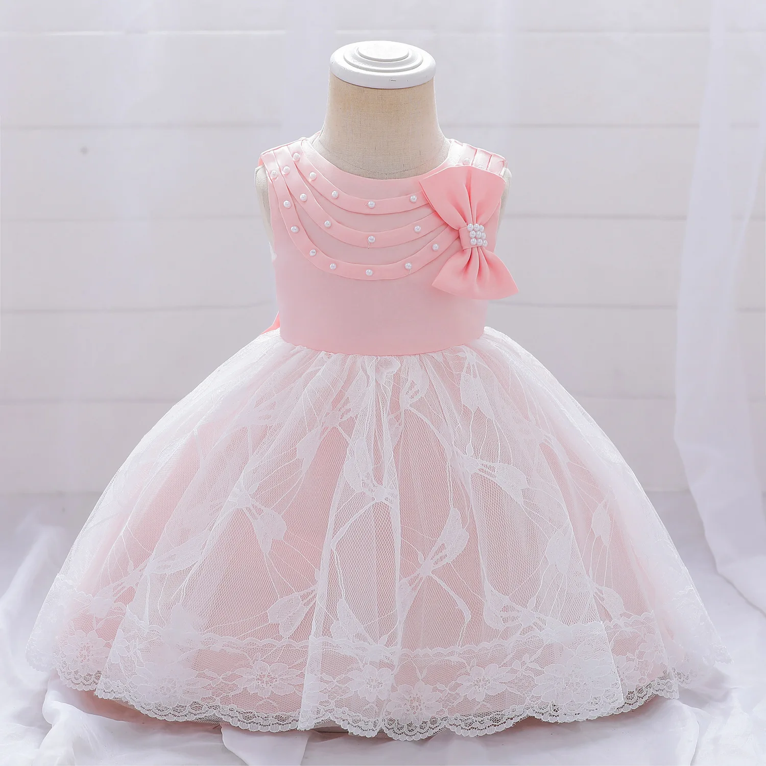 

1-5 Years Cute Girls Summer Princess Dresses Fluffy Sleeveless Clothes Children Lace Pink Ball Gown Baby Kid Casual Wear