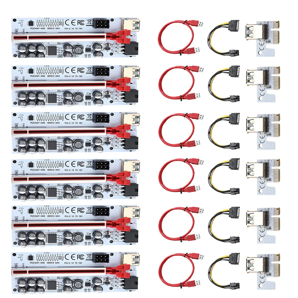 

Райзер для майнинга биткоинов PCIE VER012 MAX 012 MAX, с разъемом USB 3,0, с LED-индикатором, для видеокарт, 6 шт.