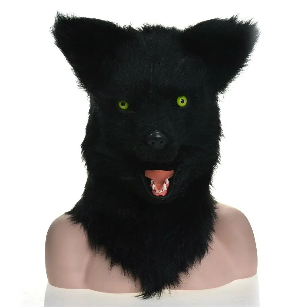

Mascot Head Black Wolf Fursuit Headgear with Moving Mouth Halloween Carnival Dress-up Outfit Adult Xmas Easter