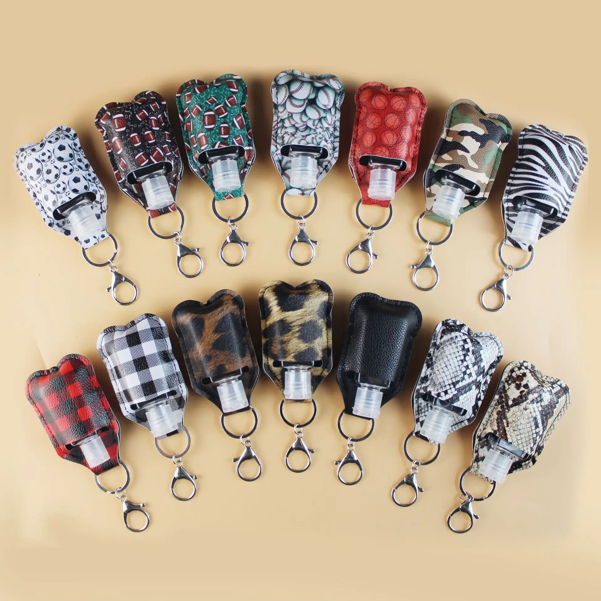

Hand Sanitizer Gel Disinfectant Keychain PU Leather Alloy Sports Wind Football Basketball Baseball Bag Pendant Charm Accessories