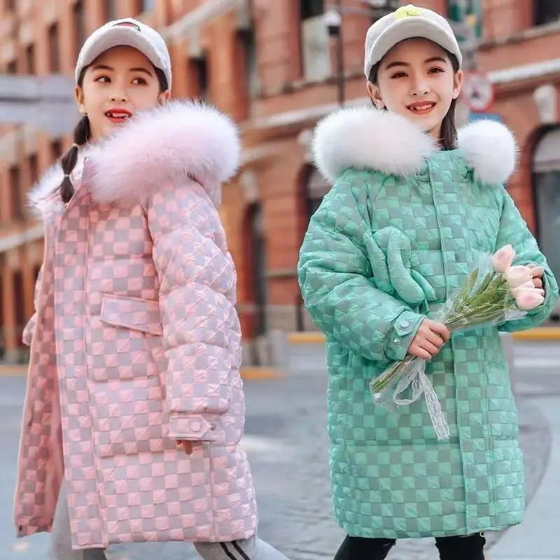 

Пуховик для девочек средней длины, новинка 2022, плюшевая хлопковая куртка, Корейская зимняя утепленная модная повседневная хлопковая куртка