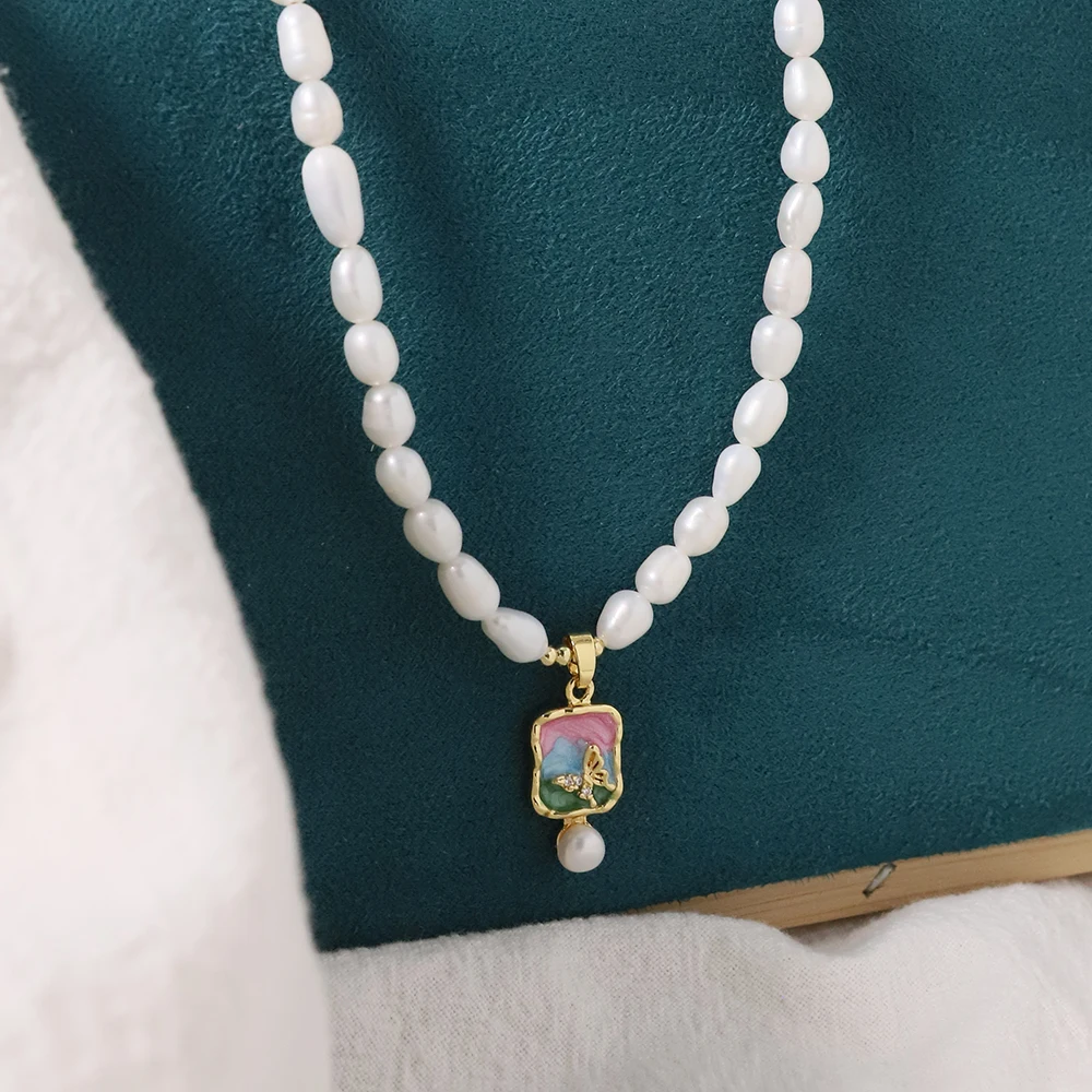 Натуральная пресноводная картина маслом жемчужное ожерелье-бабочка корейский