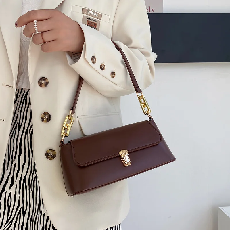 

Повседневная женская сумка в стиле ретро, модная сумка из искусственной кожи для подмышек, роскошные дизайнерские сумки на одно плечо, Изысканная сумка-шоппер с цепочкой