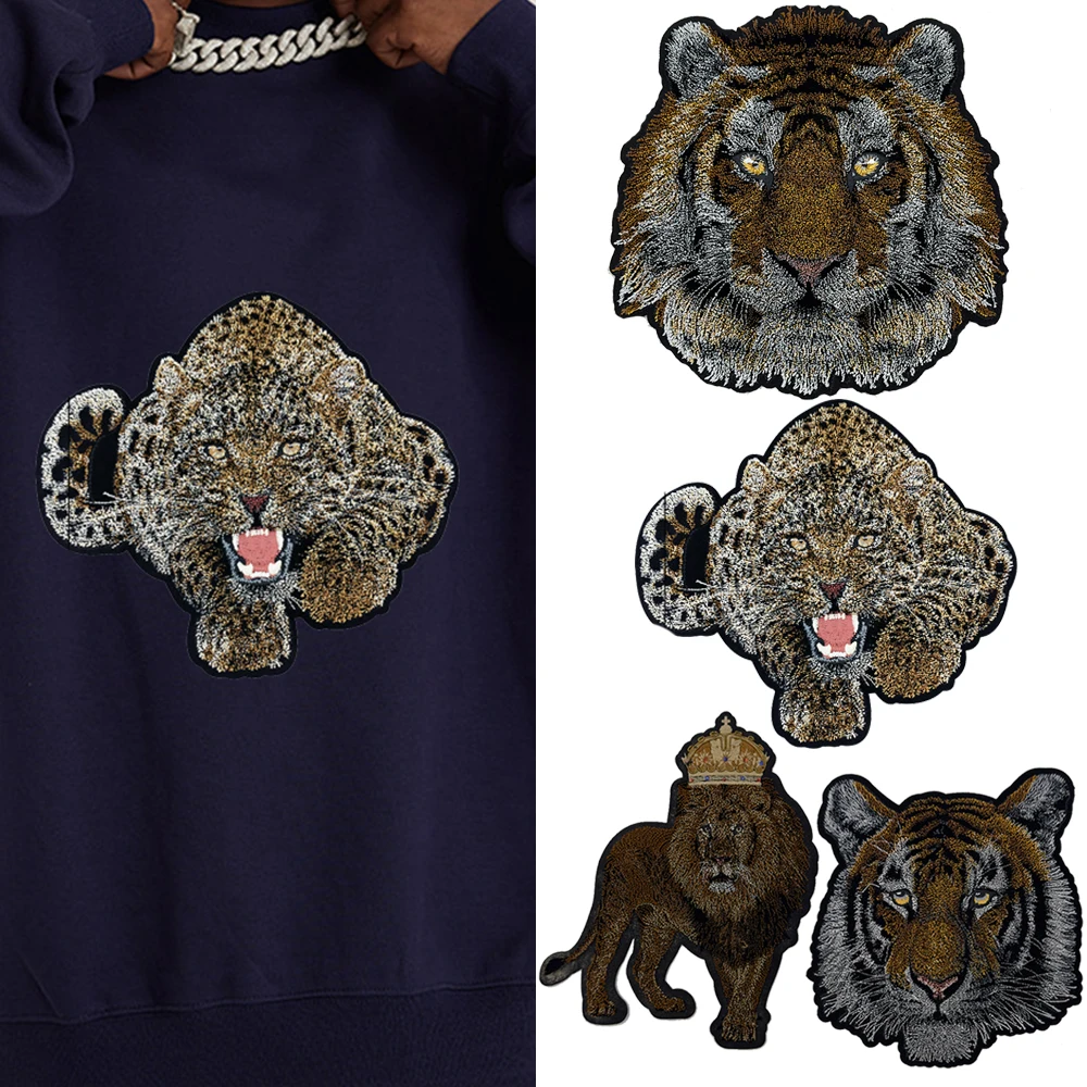 

Domineering Toothbrush Embroidery Tiger Head Leopard Animal Patch For Clothing Jacket Denim Coat DIY Iron On Sticker Accessories