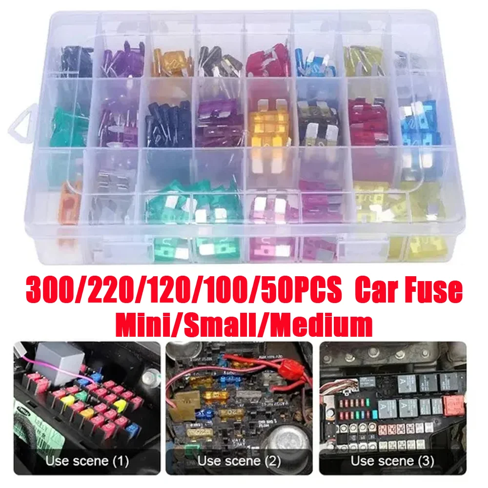 

300/220/200/120/50PCS Car Blade Fuse kit Mini/Small/Medium Auto Fuse with Fuse Clip 2A-35A