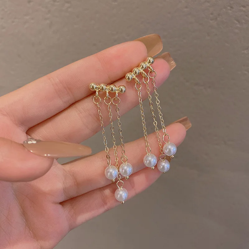 

2022 Fashion Simple Gold S925 Silver Needle Temperament Long Tassel Pearl Earrings for Women's Jewelry Wedding Party Gifts