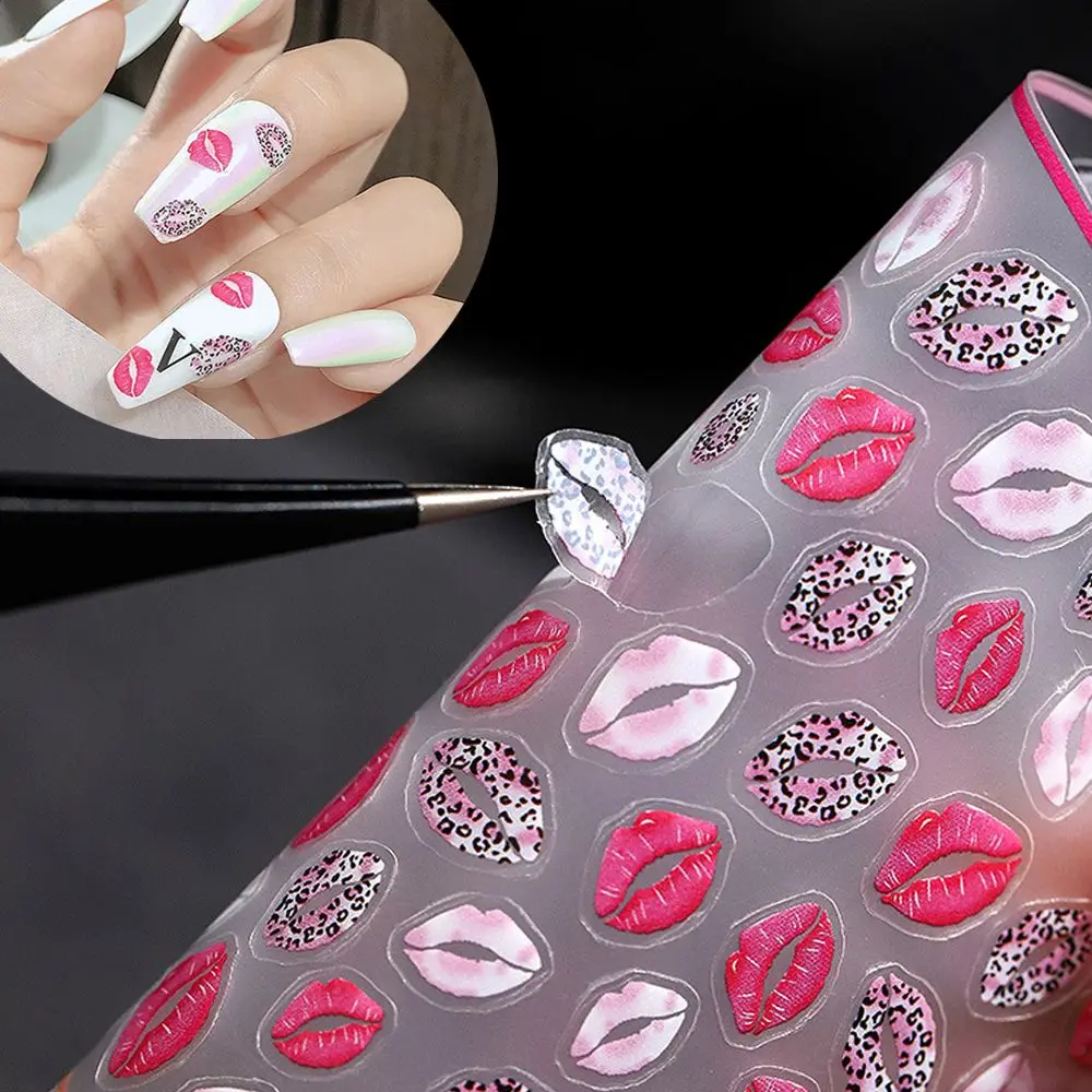 

3D Nail Decorations Valentines Day Manicure Nail Decals Red Lips Self-Adhesive Nail Art Stickers