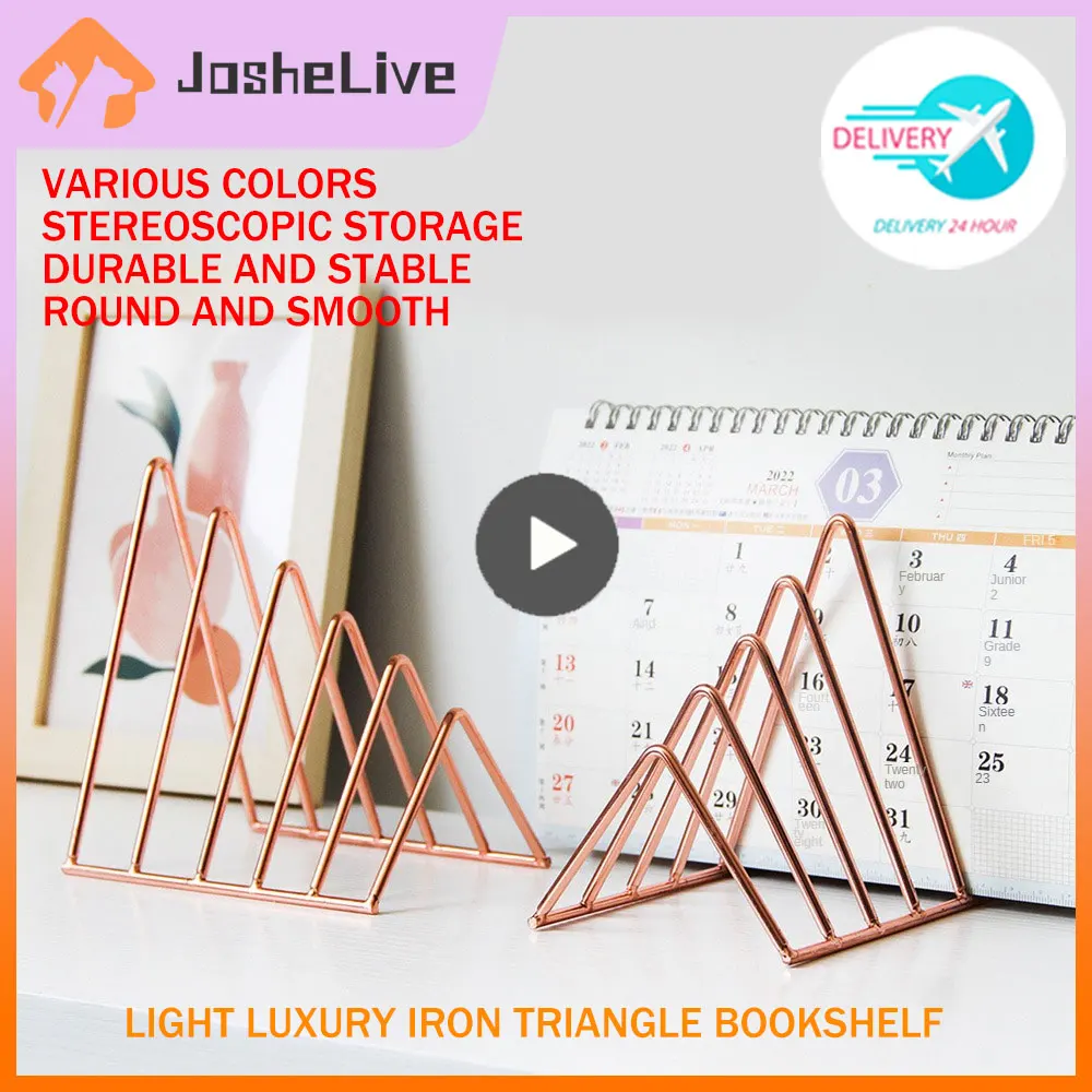

T-riangle Shaped Book Metal Iron Storage Record Rack Magzine Holder Multifunction Desk Record Home Office Triangle Bookshelf