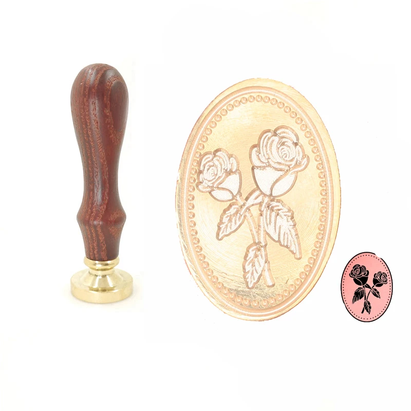 

Exquisite Paint Wax Stamp Ornament Classic Rose flower wood handle,DIY Ancient Seal Retro Stamp,Oval shape Wax Seal High Quality