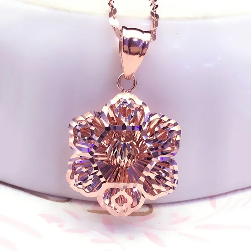 Ожерелье с цветком из фиолетового золота 585 пробы покрытое розовым золотом 14