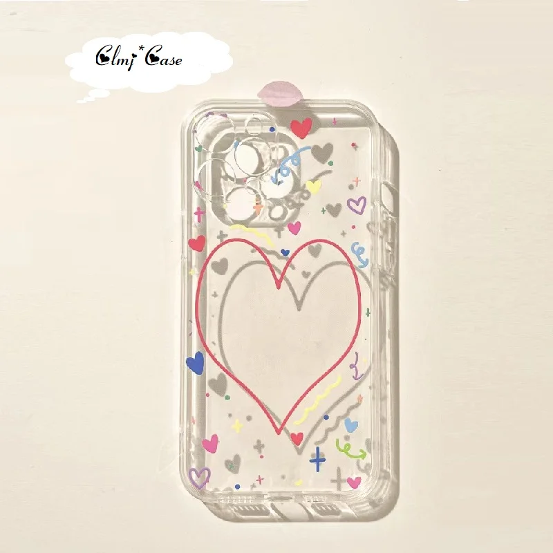 

Clmj INS Heart Phone Case For iPhone 11 12 Mini 13 Pro Max 14 Plus 7 8 Plus XR X XS Max Se 2020 Soft Silicone Protective Cover
