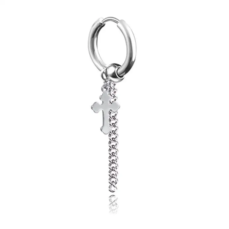 

2022 Trendy Titanium Stainless Steel Drop Hoop Earrings Geometry Unisex Triangle Cross Piercing Earring Ear Jewelry Accessories