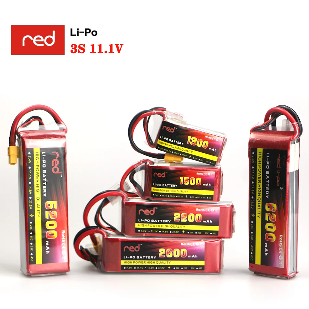 

Red 3S 11.1V 1300 1500 1800 2200 3000 3500 4000 4500 5000 6000mAh 25C 35C 60C LiPo Battery For RC Toys Drone Airplane Car Boat