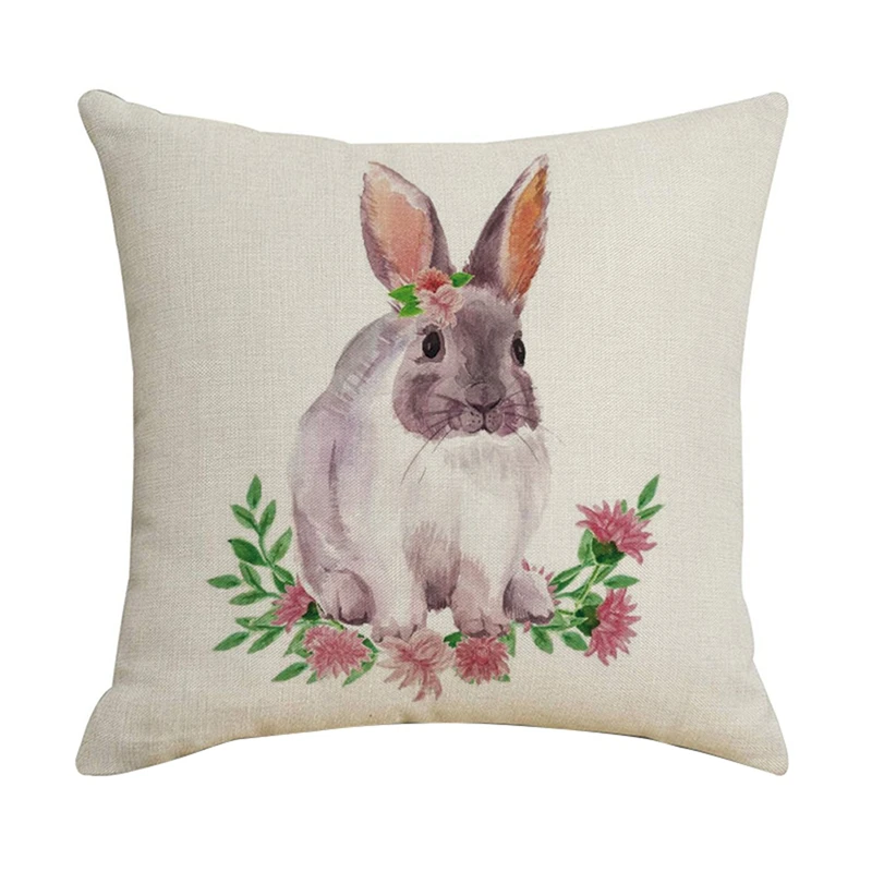 

Льняная наволочка 45x45 см с пасхальным рисунком кролика, подушка для дивана, украшение для автомобиля, дома, гостиной