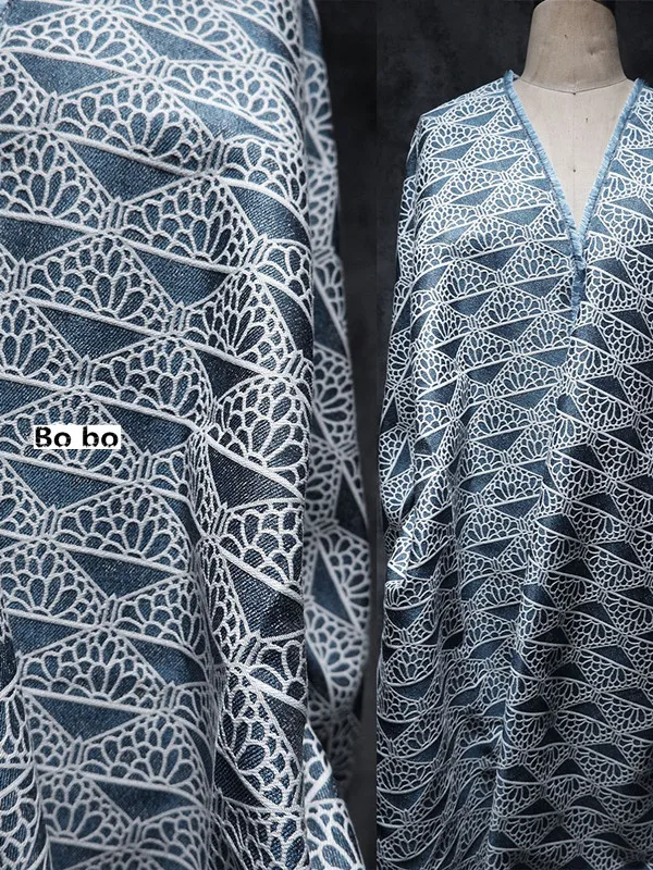 

Linear crown line tracing blue Chinese style famous family style jacquard cloth handmade DIY bag skirt designer fabric