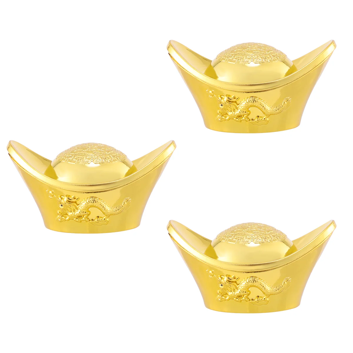 

3 Pcs Wealth Ingot Golden Yuan Bao Chinese Home Décor Decor Decoration