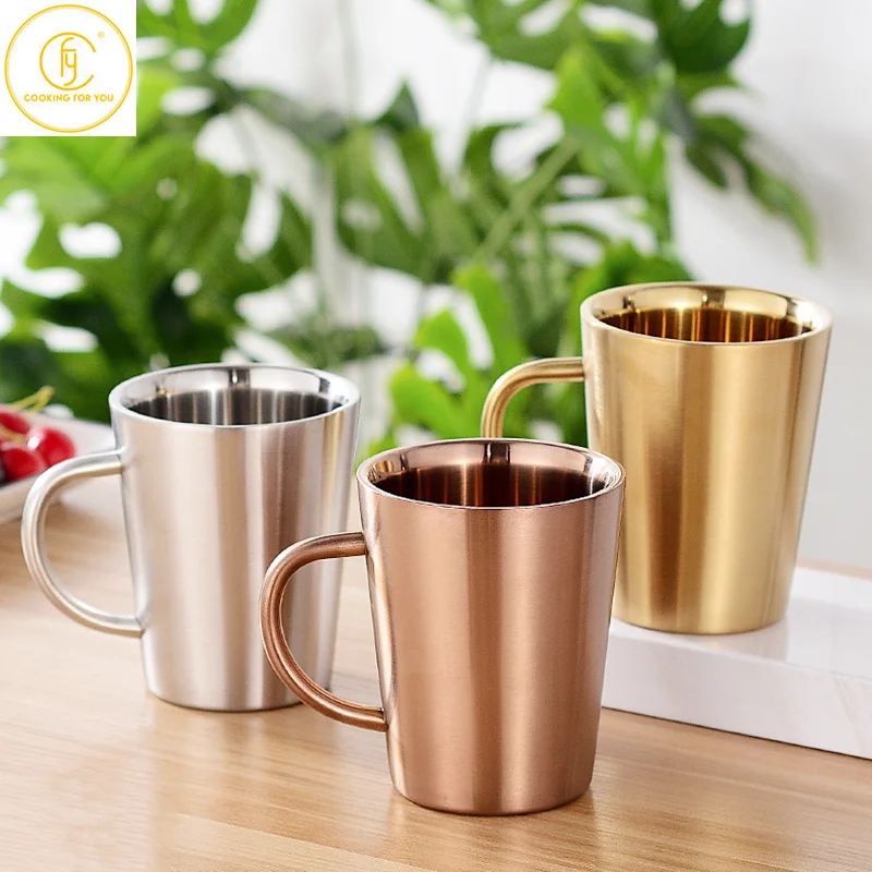 

310/350ml 304 Stainless Steel Double Layer Mugs Coffee Cup Creative Water Cup Heat Insulation Beer Cup Stainless Cup Drinkware