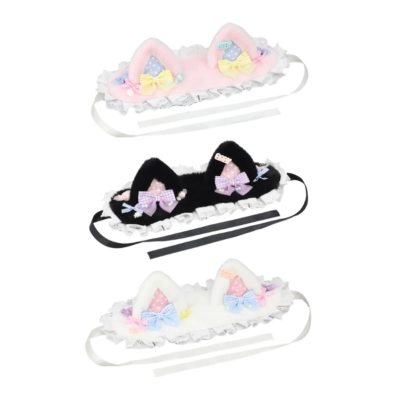 

2XPC Delicate Headband Pleated Lace Cat Ear Shape Hair Hoop Carnivals Costume Props