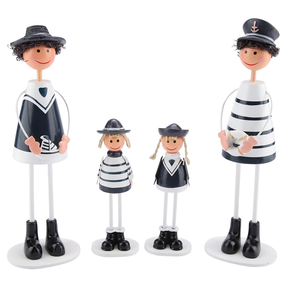 

4PCS / Set Navy Style Family Ornament Miniature Dolls Decor (Stand)