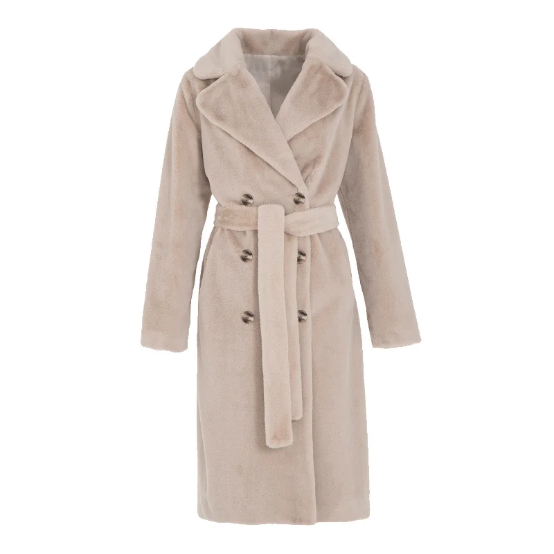 2022 Winter Women High Quality Faux Rabbit Fur Coat Luxury Long Coat Loose Lapel OverCoat Thick Warm Female Plush Coats